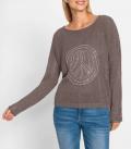 Ajourpullover mit Glitzersteinchen taupe