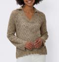 Ajourpullover mit Polokragen sesam