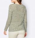 Bändchengarn-Ajourpullover mit Zierperlen ecru-grün