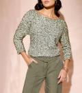 Bändchengarn-Pullover ecru-khaki