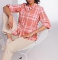 Baumwoll-Woll-Bluse grapefruit-ecru-kariert
