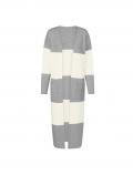 Blockstreifen-Strickmantel steingrau-ecru
