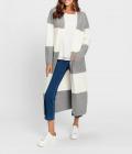 Blockstreifen-Strickmantel steingrau-ecru