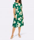Blumen-Druckkleid grün-ecru