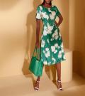 Blumen-Druckkleid grün-ecru