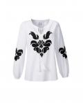Bluse mit Ornament-Applikation weiß-schwarz