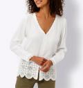 Bluse mit Schößchen und Spitze ecru