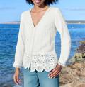 Bluse mit Schößchen und Spitze ecru