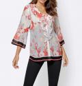 Bluse mit Volants hummer-bedruckt