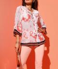 Bluse mit Volants hummer-bedruckt