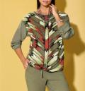 Bluse mitBindeband khaki-rostrot-bedruckt