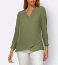 Bluse mitKrempelärmel und Zierknöpfen khaki