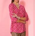 Bluse mitKrempelärmeln camel-pink-bedruckt