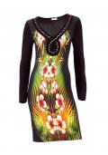 Bodyforming-Druckkleid mit Perlen bunt