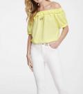 Carmen-Bluse mit Spitze pastelgelb