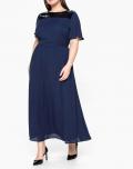 Chiffon-Abendkleid mit Pailletten-Einsatz dunkelblau Gr. 52