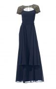 Chiffon-Abendkleid mit Perlen nachtblau