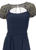 Chiffon-Abendkleid mit Perlen nachtblau