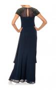 Chiffon-Abendkleid mit Perlen nachtblau