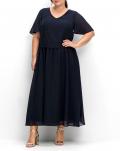 Chiffon-Abendkleid mit Schmucksteinen tiefblau