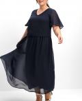 Chiffon-Abendkleid mit Schmucksteinen tiefblau
