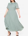 Chiffon-Abendkleid mit Pailletten-Einsatz eukalyptus