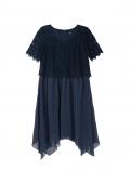 Chiffon-Cocktailkleid mit Zierbortenstickerei nachtblau