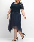 Chiffon-Cocktailkleid mit Zierbortenstickerei nachtblau