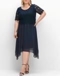 Chiffon-Cocktailkleid mit Zierbortenstickerei nachtblau