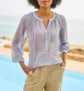 Chiffon-Druckbluse schlamm-lavendel