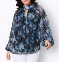 Chiffon-Druckbluse schwarz-royalblau