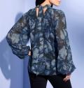 Chiffon-Druckbluse schwarz-royalblau