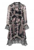Chiffon-Druckkleid schwarz-rosé