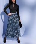 Chiffon-Druckrock schwarz-royalblau