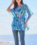 Chiffon-Tunika himmelblau-blaugrün-bedruckt