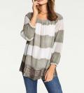 Chiffonbluse khaki-weiß