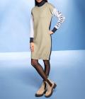 Colour-Blocking-Strickkleid mitSchriftzug beige-marine