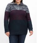 Colourblocking-Pullover mitTroyerkragen blau-bordeaux