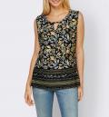 Cut-out-Jersey-Drucktop schwarz-zitrone