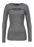 Dekolleté-Rippenstrickpullover grau