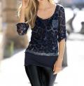 Designer-2-in-1-Meshshirt mit Pailletten marine