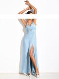 Designer-Abendkleid mit Strass bleu