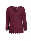 Designer-Ajourpullover mit 3/4-Ärmeln bordeaux