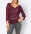 Designer-Ajourpullover mit 3/4-Ärmeln bordeaux