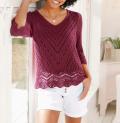Designer-Ajourpullover mit 3/4-Ärmeln bordeaux