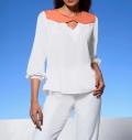 Designer-Bluse mit Cut-out-Detail ecru-mandarine