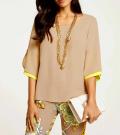 Designer-Bluse mit Volants camel-lemongelb