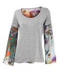 Designer-Blusenshirt grau-bunt