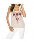 Designer-Blusentop mit Pailletten creme-bunt