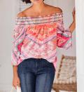 Designer-Carmenbluse rosenquarz-bunt